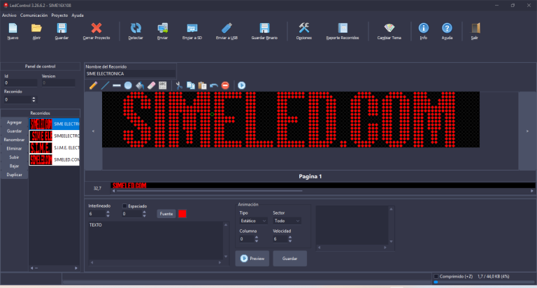 LEDCONTROL para programación de carteles SIMELED